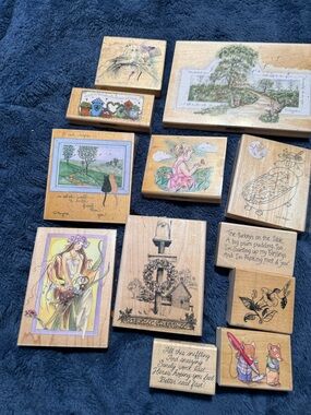Assorted Decorative Wood Rubber Stamps - Floral, Seasonal, Whimsical Art